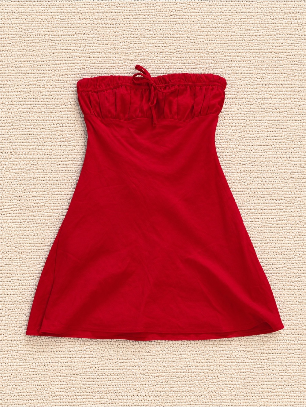 Cotton Candy Strapless Red Mini Dress with Tie